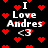 Black background with red pixel hearts and white text reading "I Love Andres <3" in two vertical , animated with heart and text movement