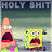 Pixelated cartoon characters with open mouths under text reading "HOLY SHIT" on a gradient background.