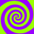 Four identical purple and green spiral patterns arranged in a on a solid background