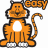 A 48x48 pixel animated buddy icon featuring a cartoon tiger mascot on the left and green text on a dark background on the right, displayed as a contact sheet with two frames.