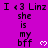Purple background with repeated text "I <3 Linz she is my bff" and white heart symbols in a pattern