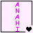 Vertical pink text 'ANAH' on light purple background with black border, changing heart symbols from solid to split to grayed-out states.