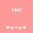 Pixelated white text 'MAC' above two of heart symbols on a solid pink background