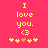 Yellow pixelated text "I love you." with a heart symbol and four hearts on a pink background, with one heart changing color.