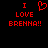 Red pixelated text and heart symbol on black background, with one version showing a broken heart shape.