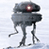 Pixelated static icon of a dark gray robotic figure with one glowing red eye, thin legs, and multiple appendages against a light blue background.