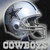 Silver football helmet with blue star logo and 'COWBOYS' text below, displayed in a
