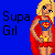 Pixel art of a blonde female character in red and blue costume with 'Supa Grl' text on blue and orange backgrounds.