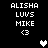 Pixelated text and heart symbols on black background with animated heart color changes.
