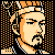 Pixelated static icon of a person's face with orange hair and beard against an orange-dot grid background on black.