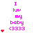 Pixelated text and heart symbols animate across frames, with pink text on white background showing 'I luv my baby <333' and red hearts increasing in count per frame.