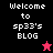 Pixelated text "Welcome to sp33's BLOG" on split backgrounds with a pink star and black star icon.