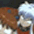 A pixelated character with brown hair and white highlights appears in a of four repeated , each showing the same pose against a dark background