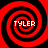 Four identical red and black spiral patterns arranged in a , each containing the text 'TYLER' at its center