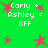 Green background with pink star shapes and white text reading "Carly + Ashley = BFF" in two