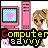 A 4x4 contact sheet of a pixel art animated icon featuring a blonde girl, pink computer tower, and heart-shaped screen with "Computer Savvy" text.