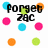 Pixelated text phrases and colored dots on white background with gray rectangle in bottom-right corner.