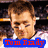 A pixelated image of a person in a white sports jersey with dark collar, showing three variations: one with blue text 'Tom Brady', another with red heart symbol on shoulder, and third with blue text 'Love.'
