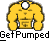 Pixelated yellow muscular figure with white circular head, two identical frames showing text variations on gray background.