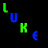 Pixelated text 'LUKE' in green and blue letters with a Euro symbol, displayed on black background.