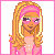 Pixel art contact sheet showing a blonde character in pink and dark clothing with repeated "blondie" text across multiple frames.