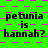 Green background with pink checkered pattern and repeated black text reading 'petunia is hannah?' in multiple