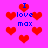 Pixelated red hearts and blue text "I love max" on a bright pink background with visible animation changes across frames.