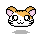 Four pixelated hamster head icons arranged in a , each with distinct eye and mouth expressions on a gray background