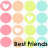 pastel-colored circles with white heart symbols, featuring repeated text "Best Friends" in black pixelated font