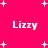 A bright pink background with white pixelated text reading "Lizzy" in four positions, surrounded by scattered white plus signs and small dots.