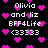 Pixelated icon with black background, white text reading "Olivia and Liz BFF4Life (3333)" repeated twice in a pattern surrounded by pink hearts