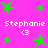 Pixelated green stars and white text on a bright pink background with repeated 'Stephanie' and '<3' symbols.