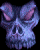 Pixelated skull icon with closed eyes, purple and blue hues on black background, two distinct animation states showing eye color variation.