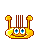 Six pixelated yellow cartoon faces with blue eyes and brown antennae in various poses against a gray background.