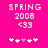 Pixelated pink background with white text 'SPRING 2008 <33' and five heart symbols, where the third heart changes from white to pink between frames.