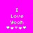 Pixelated text 'I Love Yooch' on bright pink background with white and light purple symbols below.