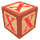 16 identical red and beige cubes with a large red X on each visible face, arranged in four against a gray background