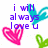 Pixelated text and heart symbols on a white background with blue and green accents.