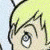Animated cartoon character with blonde hair, large eyes, and a black top, shown in close-up with partial body view.