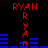 Red and blue pixelated text 'RYAN' and partial letters arranged in vertical on a black background with horizontal blue bars
