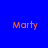 Four blue quadrants display orange text reading 'Marty' with varying background shades and pixelation levels.