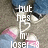 Pixelated static image shows a character with light skin and dark hair against a blurred background, overlaid with white text reading 'but hes my lover' in blocky letters.