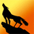 Pixelated black silhouette of a running figure against an orange-yellow gradient background with visible dithering and anti-aliasing artifacts.