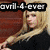 Animated icon shows a blonde woman in black clothing with text 'avril-4-ever' at top and bottom, transitioning from a side pose to a raised-arm pose.