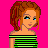 Pixel art of a female character with red braided hair wearing green and black striped top, standing against bright pink background with text below.