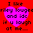 Red background with four identical pink heart-shaped icons containing text about liking Riley Lougee and laughing at the viewer.