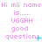 Pixelated text in pink and cyan on a white background with animated punctuation changes across three