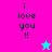 Pixelated text 'i love you !!' on colored backgrounds with star symbols, displayed in a