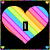 A heart-shaped icon with rainbow stripes displays sequential text changes: a vertical bar, a play button, and the word YOU.