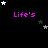 Black background with repeated pink 'Life's' text and scattered white and gray stars in a pattern